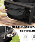 3 Person Porch Swing Bench Wicker Outdoor Hanging Chair showing multifunctional cup holder feature