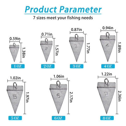 Saltwater Pyramid Sinkers For Surf And Pier Fishing Durable Triangular Weights That Hold In Sand And Strong Currents, sizes 1 to 8 oz