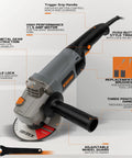 Concrete Angle Grinder 5 Inch With 11.5 Amp 1400W Motor Diamond Cup Wheel, safety guard and handle visible.