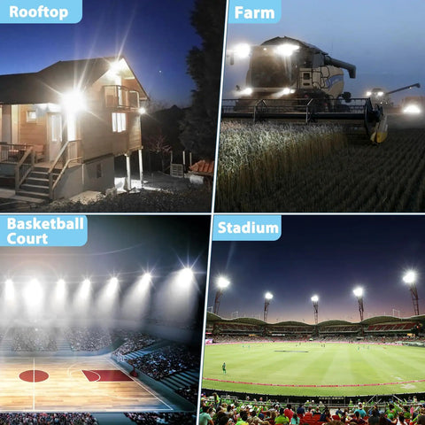 2 Pack 400W LED Flood Lights 40000lm 7000K Daylight Ultra Bright Outdoor Security Lighting IP67 Waterproof in diverse settings