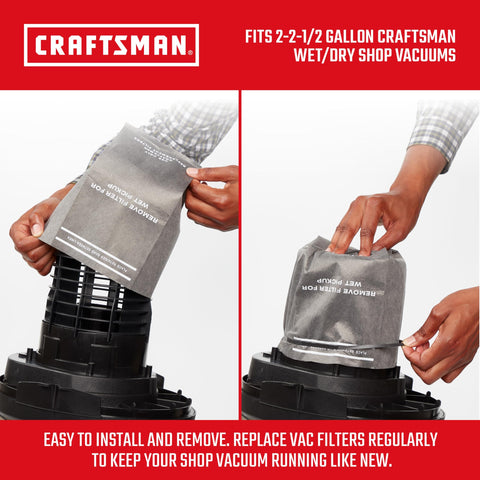 Genuine General Debris Replacement Filter Bags With Retaining Band being installed in wet dry vacuums, 2.5 gallon size.