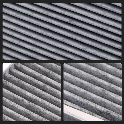 Close-up of activated carbon cabin air filter with pleated design, for Chevy GMC Trucks and SUVs, like Silverado Sierra, replaces CF11966.