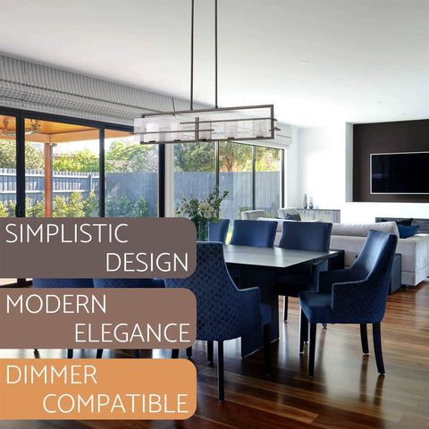 34 Inch 5 Light Dope Modern Kitchen Island Light Linear Pendant With Clear Water Glass Diffuser And Cylinder Frosted Glass Shades In Oil Rubbed Bronze Finish For Dining Room Or Billiards Table