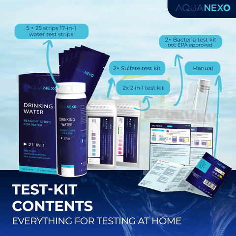 21 Parameter Drinking Water Test Strips Kit With 125 Plus 20 Strips And 2 Coliform Bacteria Tests For pH Hardness Metals Chlorine