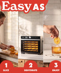 Slick Digital Food Dehydrator With Six Heavy Duty Trays, Smooth 360 Airflow Tech, One Touch Time Presets, Quick Dry Setup For Homemade Jerky Fruits And Herbs, Total Snacking Upgrade showcasing sliced oranges in use.