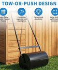 Heavy Duty 23 Inch Lawn Roller With 13 Gallon Water Or Sand Fill Push And Tow Behind Yard Roller With U Handle And Built In Scraper Bar