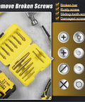Premium 13 Piece Screw Extractor Set For Damaged Stripped Screws With HSS 6542 Titanium Gold Coated Bits in yellow case.
