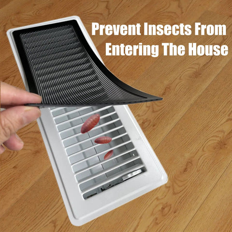 Demonstration of Magnetic Floor Register Vent Cover 4x10 Inch Screen Mesh, preventing insects from entering through vent