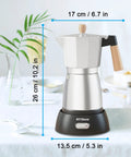 Electric Espresso Maker For Home Use No Stove Top Fuss Italian Moka Pot Style Cuban Coffee Maker Portable Electric Cafeteras With Detachable Base 3 Or 6 Cup Silver on a dining table