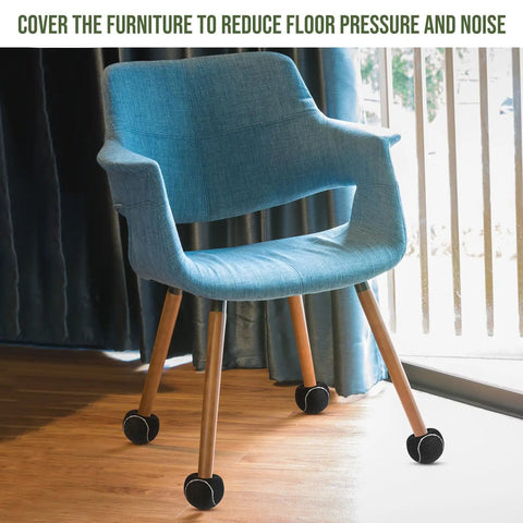 Heavy Duty Precut Tennis Ball Chair Leg Covers 150 Piece Black Bundle on chair legs for smooth rolling without scratches.