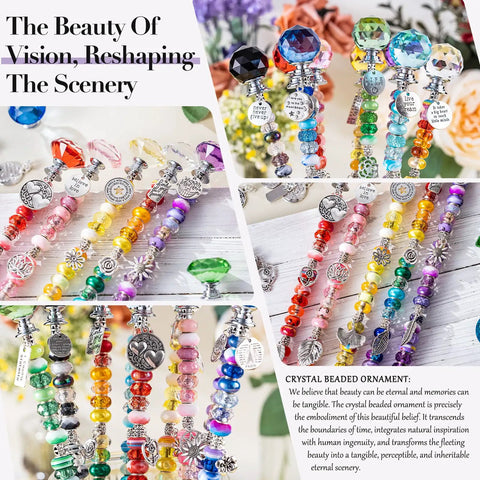 Colorful 513 Piece DIY Beaded Garden Stakes And Fairy Wand Craft Kit With Sparkling Crystal Accents displayed in a decorative arrangement.
