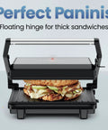Chefman Indoor Grill Panini Press With Stainless Steel Finish And Nonstick Plates. Opens Flat At 180 Degrees for thick sandwiches.