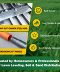 Heavy Duty Carbon Steel Lawn Leveling Rake 6 Ft Yard Leveler For Soil Sand Grass 30 By 10 Inch features and benefits overview.