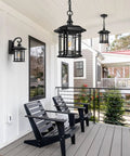 Outdoor Pendant Lights For Porch Black Exterior Hanging Lanterns Waterproof Aluminum Farmhouse Ceiling Light Fixture With Tempered Seed Glass Chandelier For Gazebo