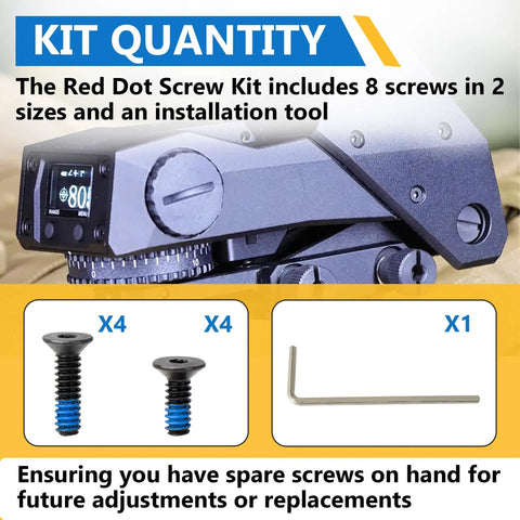 8 Piece Bulletproof Nuclear Strength Red Dot Screw Set And Top Tier Optic Mount Kit For Holosun Trijicon RMR SRO showing screws and installation tool.