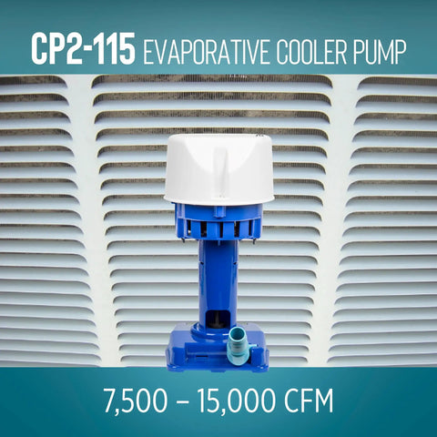 Evaporative Cooler Pump 1/50 HP 115V 502 GPH with 6 ft cord and 3 prong plug in front of cooler vent background