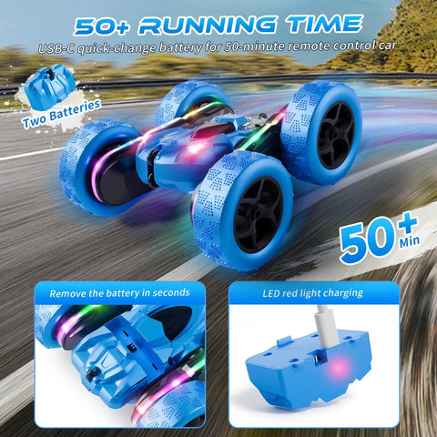 4WD Remote Control Stunt Car With 360 Degree Flip Double Sided RC Cars LED Light Bar USB C Modular Battery 2 4 GHz Outdoor