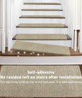 Tape Free Non Slip Bullnose Carpet Stair Treads Set For Indoors Cream Gray 9.5 By 30 Inches 7 Pieces Pet Friendly Washable And Reusable Skid Resistant Rug Covers on stairs
