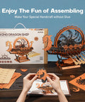Viking Dragon Ship 3D Wooden Puzzle For Adults With LED Lights And Flywheel 12 Auto Paddles 3 Hour Build Model Kit Gift for desk assembly