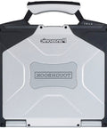 Toughbook CF31 MK3 Badass Rugged Laptop Featuring Rock Solid Heavy Duty Armor silver exterior with handle.