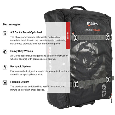 Cruise Backpack Roller Travel Bag For Scuba Gear, 140 Liter Capacity, 100 Percent Recycled PET Construction