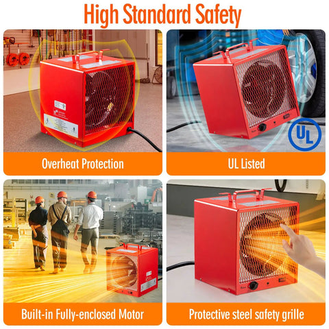 Beast 5600W 240V Infrared Heater showcasing safety features for garages and warehouses.