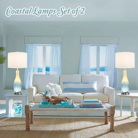 Set of 2 Rustic Farmhouse Table Lamps for Living Room and Bedroom, 3 Way Dimmable Touch Control Lamps With USB Charging Ports