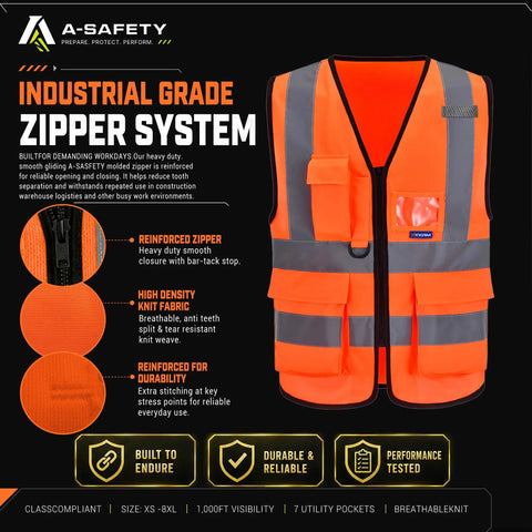 Big And Tall High Visibility Safety Vest Orange Reflective Construction Workwear Hella Roomy Loose Fit Polyester Machine Washable No Sweat Heavy Duty Outdoor Gear