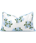 Coastal Patio Lumbar Pillow Cover 12x20 Water Repellent Outdoor Indoor Cushion Cover With Baby Blue Hydrangea Print On White