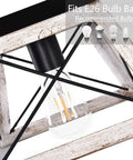 Farmhouse White Square Ceiling Light Fixture Semi Flush Mount With Rustic Iron Frame And Faux Wood Grain Finish close-up of bulb base
