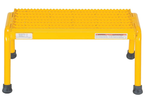 Front view of Lightweight Aluminum One Step Stand With 500 Lb Capacity, Yellow Finish, Rubber Tipped Legs For Traction