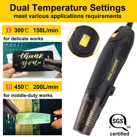 Mini Heat Gun 450W Dual Temperature 527 to 842 Degrees Fahrenheit For Wrapping, Embossing, And DIY Crafts Handheld Shrink Gun