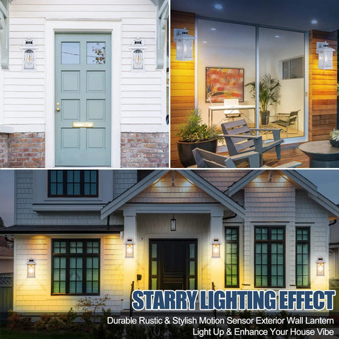 Motion Sensor Outdoor Wall Sconce With Dusk To Dawn Lighting, Waterproof Exterior Light Fixture In White Rippled Glass