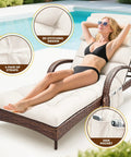 Waterproof Outdoor Chaise Lounge Cushion With Ties, 71 By 21 By 4 Inches, Cream Color Replacement Pad on lounge by pool
