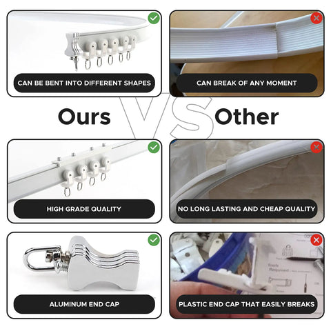 Flexible Aluminum Ceiling Curtain Track 13.1ft Bendable Wall Mount Kit, Heavy Duty Alloy Curtain Rail for Easy Install, No Cracking, Durable Metal Rod Alternative for Living Room, Bedroom, Office; white bendable ceiling track with hooks