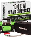 TenSix PSI Pro Technology 12 Volt Air Compressor Heavy Duty with box, 4ft stainless hose, and carry bag on display
