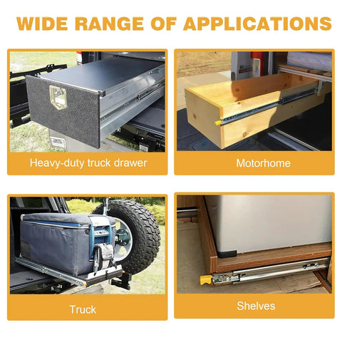 Wide range of applications for heavy duty drawer slides 44 inch with locking runners and metal rails for side mount cabinets