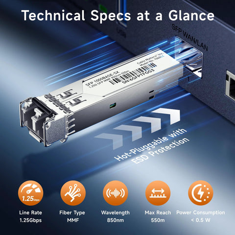 Cable Matters 1000BASE-SX SFP fiber transceiver module with LC connector; multimode MMF, 850 nm, 1 Gbps