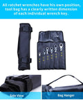 Six Piece Metric Ratchet Wrench Set With Double Box End Flex Heads, 72-Tooth Gear, in handy organizer pouch, side view
