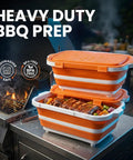 Two Pack 8L Collapsible BBQ Prep Tub With Upgraded Locking Lid Multifunction Camping Cutting Board And Meat Storage Container on grill