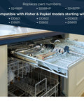 DishDrawer showing open dishwasher with utensils, supported by Rotor Assembly Replacement For DishDrawer Dishwashers 524285P Motor Rotor Kit OEM Authorized Part For Fisher Paykel No Fuss Install Durable Repair High Quality Replacement Rotor.