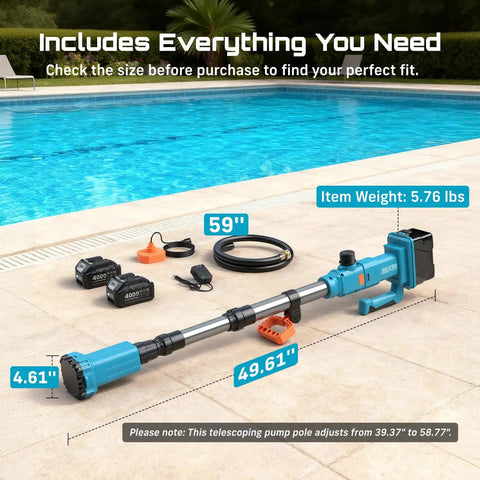 Cordless Water Transfer Pump With Two 4.0Ah Batteries Included, 740 GPH Portable Submersible Pump With Telescoping Shaft