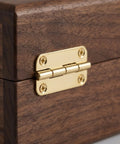 Antique Iron Cabinet Hinges 12 Pack 1.4 Inch Small Four Hole Vertical Hinges with Rounded Corners in Golden Color on Wooden Box