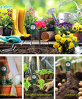 Three In One Soil Tester For Garden And Lawn Care With PH Fertility Test And Moisture Meter No Battery Needed Easy To Use Probe displayed among plants in garden setting