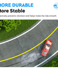 Aerial view of a red car on a curved road illustrating smooth handling with Rear Upper Control Arm Kit For Honda CR-V 2002-2006 And Element 2003-2011.