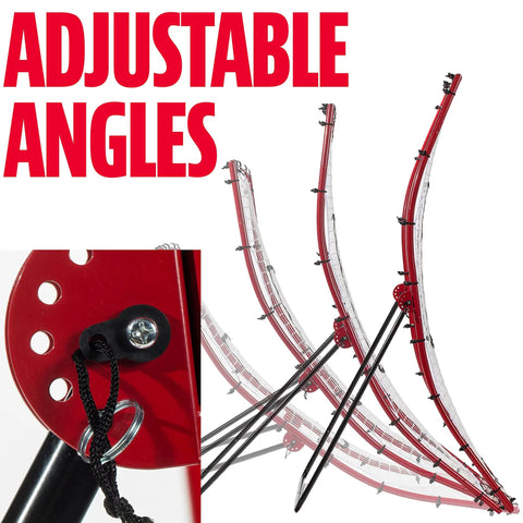 MLB Flyback Pitch Back Net For Baseball Training With Multi Position Return 65 By 44 Inches showing adjustable angles in red frame