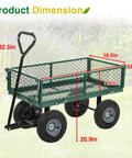 Heavy Duty 500 Lb Capacity Mesh Steel Garden Cart Folding Utility Wagon With Removable Sides Deep Green with dimensions.