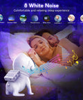 Couple sleeping with Nebula Star Projector for Bedroom, Bluetooth speaker, timer, white noise, LED night light, ceiling projection.