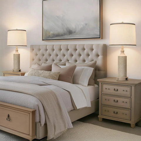 Three Way Dimmable Touch Table Lamp With USB A And C Ports, Vintage Washed White Resin Bedside Farmhouse Set Of 2 on nightstands