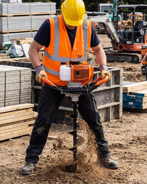Worker using Gas Powered 52Cc 2 In 1 Ice Auger And Earth Auger Kit With 10 Inch Ice Bit And Five Point Nine Inch Ground Bit